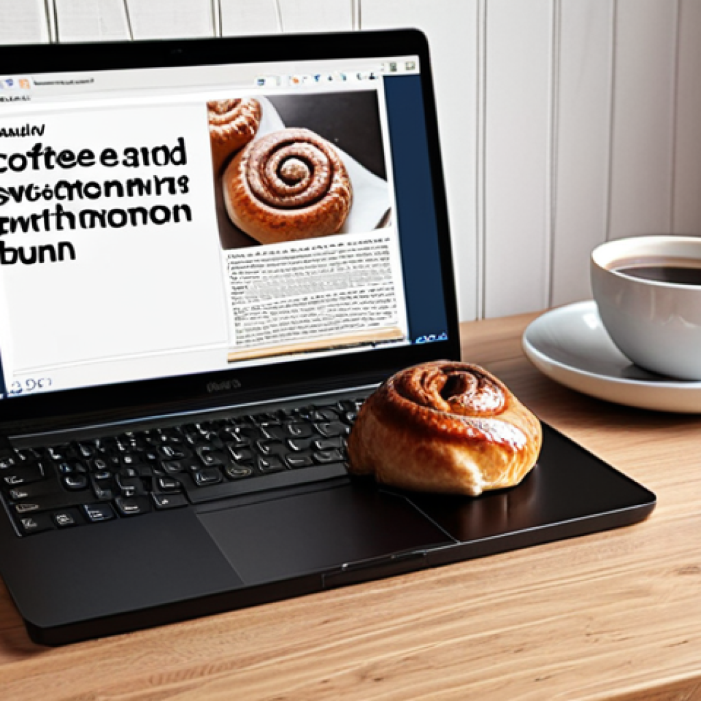 **A modern Swedish translator's workspace. The image features a clean desk with a laptop displaying a CAT tool interface (memoQ or Trados). Nearby are a Swedish dictionary, a "fika" (coffee and cinnamon bun), and a notebook. The overall atmosphere is productive and focused, but with a touch of Swedish "hygge" (coziness).**