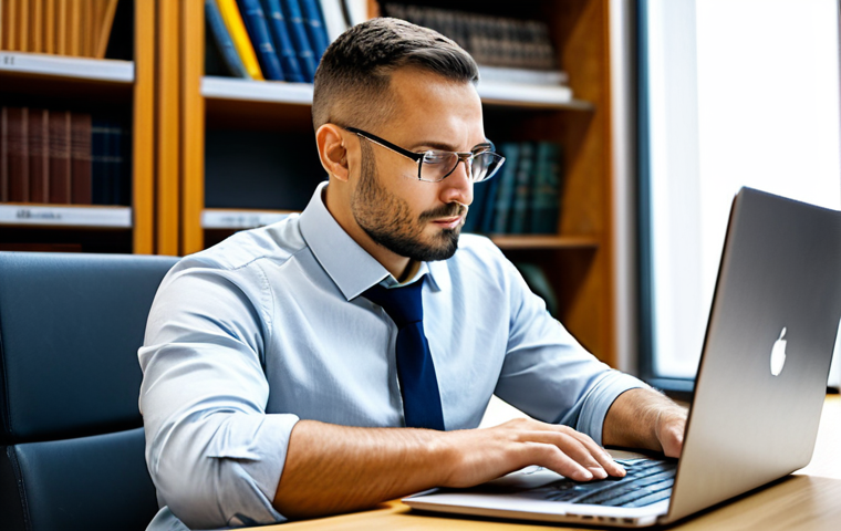 A focused professional translator, fully clothed in a modest business casual outfit, sitting at a modern, clean desk. The translator is thoughtfully reviewing text on a laptop, with a pen in hand, suggesting deep concentration and human insight. The background subtly features blurred bookshelves filled with diverse language books and a world map, emphasizing global communication. The scene is illuminated by soft, natural light, highlighting a calm, productive atmosphere. safe for work, appropriate content, fully clothed, professional, perfect anatomy, correct proportions, natural pose, well-formed hands, proper finger count, natural body proportions, high-quality, professional photography, sharp focus.
