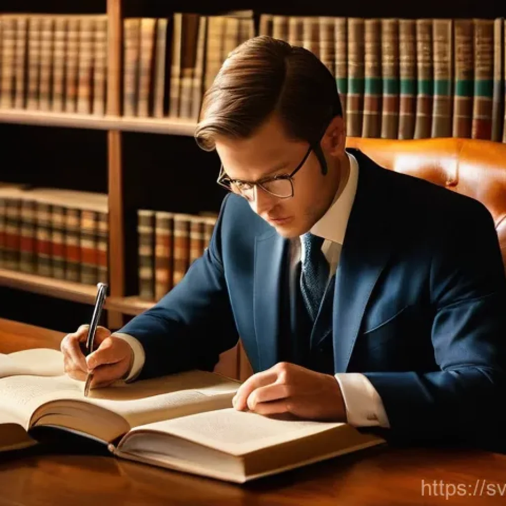 번역사 자격증 필기시험 공부법 - **A highly focused individual, appearing to be in their 30s, is seated at a large, sturdy wooden des...