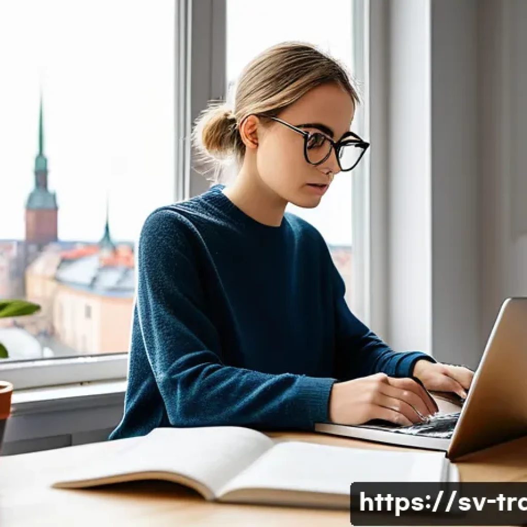 번역사 필기시험 합격률 높이기 - A focused young adult woman studying at a modern Scandinavian-style desk in a bright, cozy apartment...