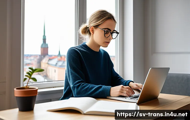 번역사 필기시험 합격률 높이기 - A focused young adult woman studying at a modern Scandinavian-style desk in a bright, cozy apartment...